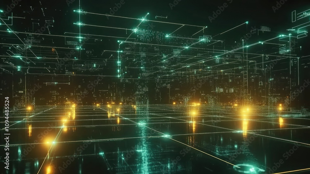 Futuristic Digital Grid with Glowing Lights Futuristic Digital Grid with Glowing Lights