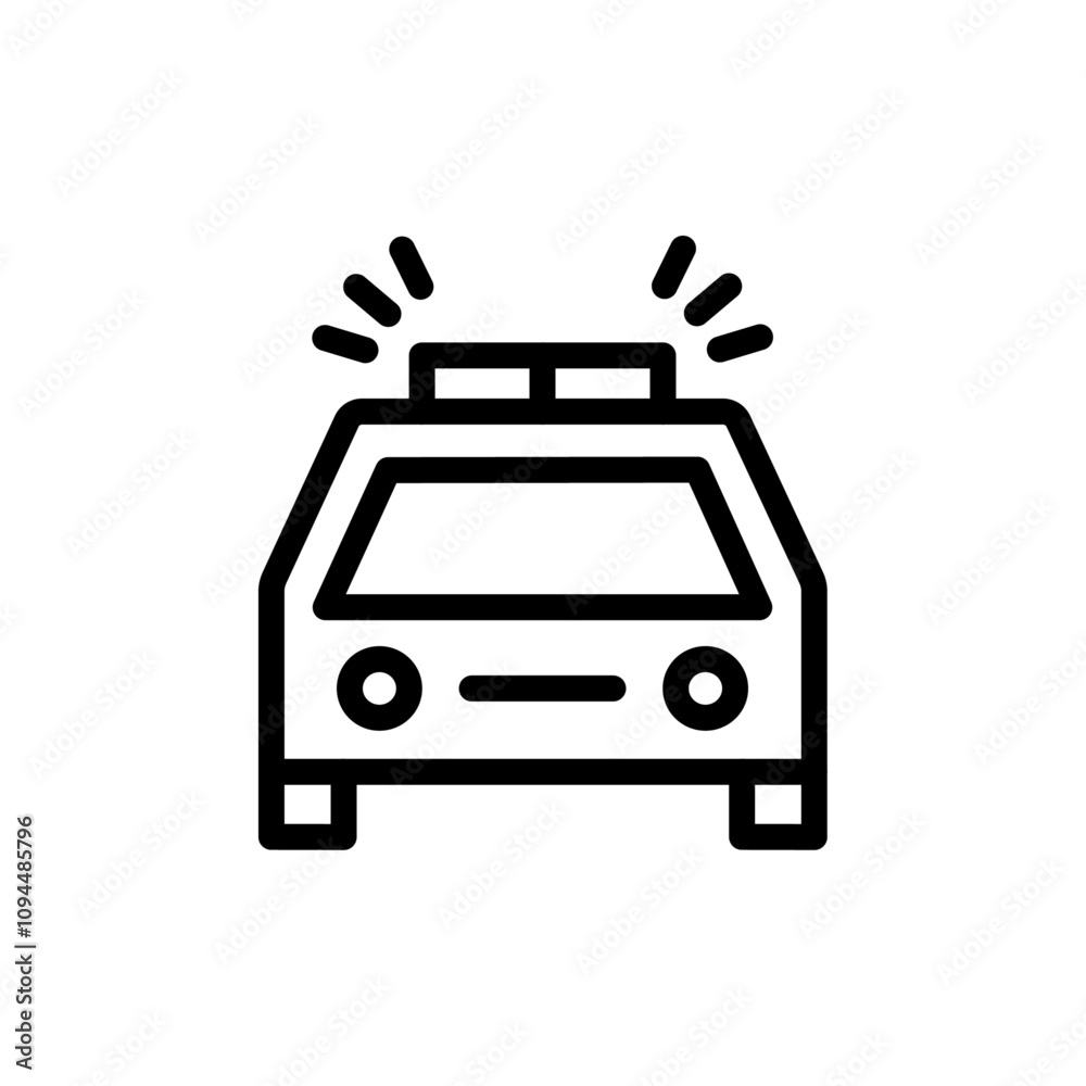 Flashing police car icon Black and white outline vector Flashing police car icon Black and white outline vector