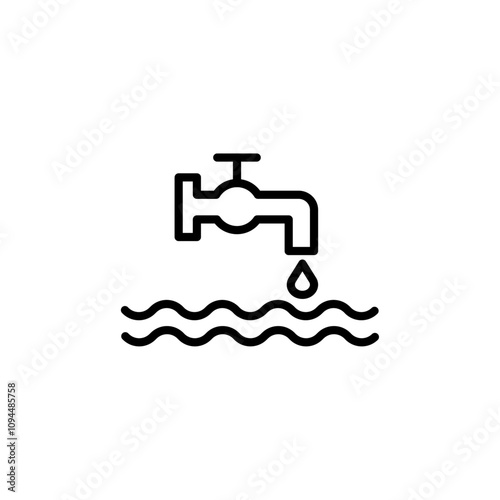 Faucet tap water icon Black and white outline vector