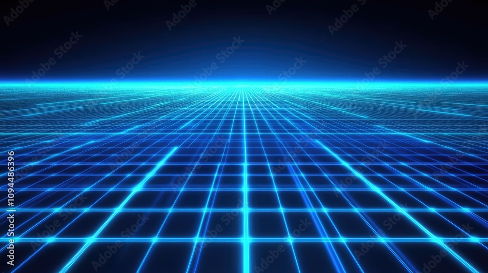 Futuristic Grid with Blue Neon Lines and Dark Background Futuristic Grid with Blue Neon Lines and Dark Background