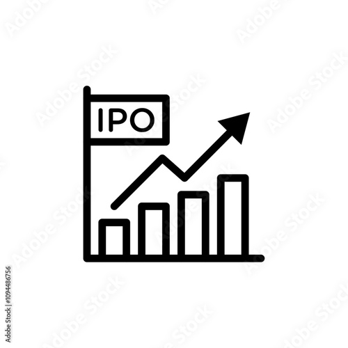 IPO Initial public offering icon Black and white outline vector