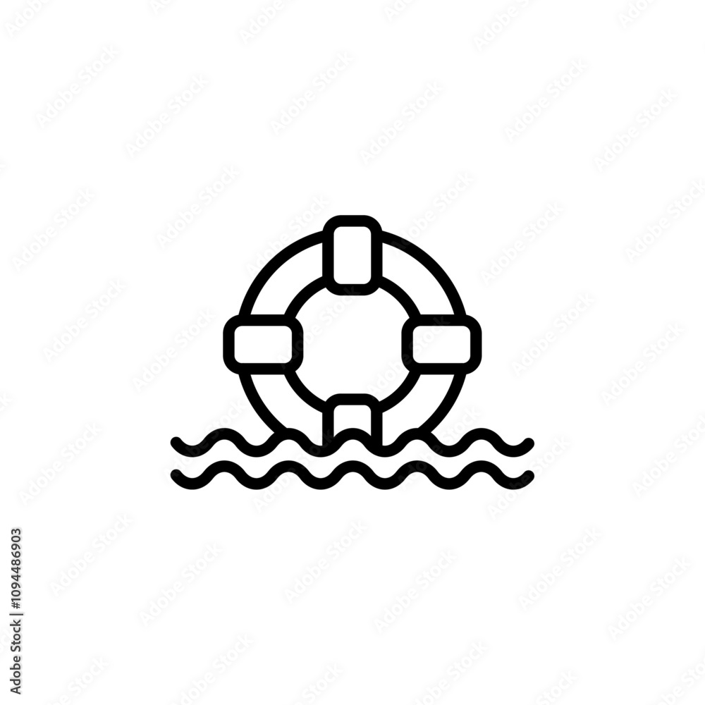 Obraz premium Lifebuoy ring icon Black and white outline vector