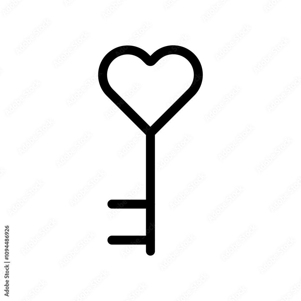 Love key icon Black and white outline vector Love key icon Black and white outline vector