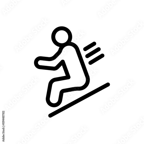 Man slide on slope icon Black and white outline vector