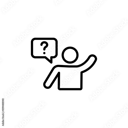 Person asking question icon Black and white outline vector