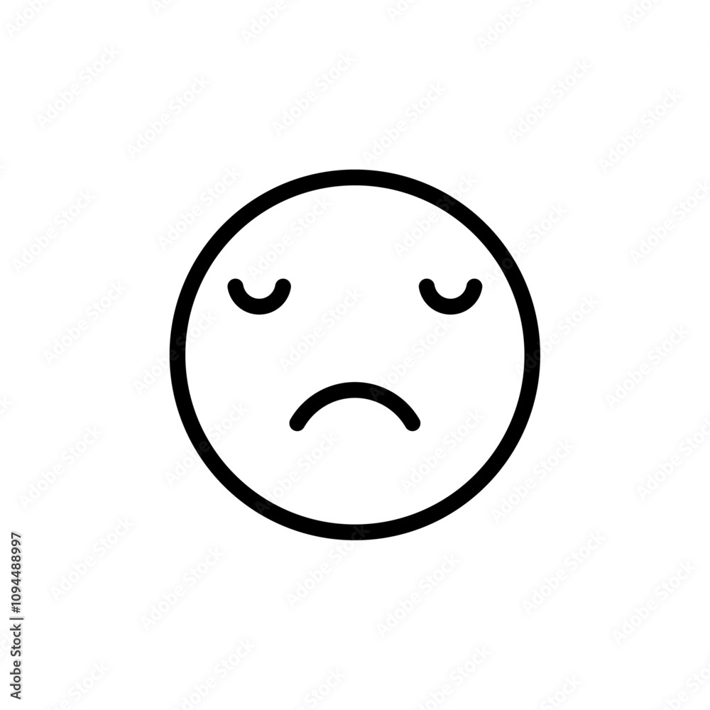 Sad, upset or lonely emoticon icon Black and white outline vector Sad, upset or lonely emoticon icon Black and white outline vector
