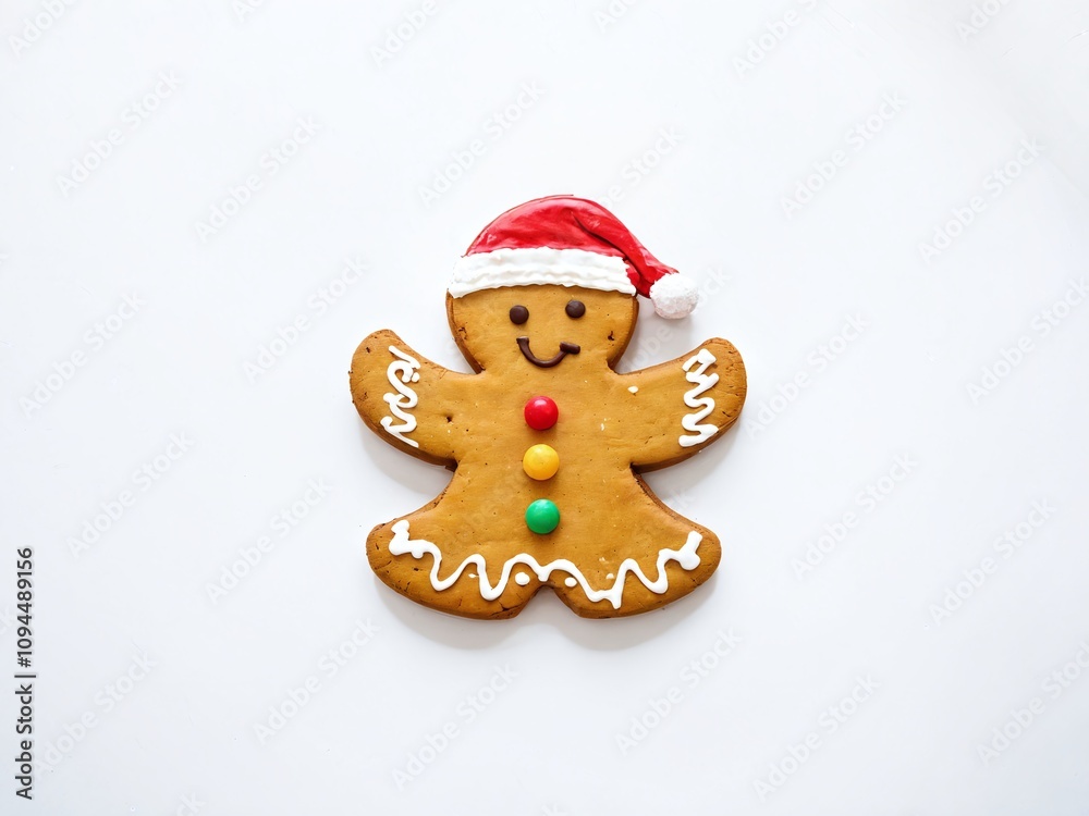 Cute gingerbread man cookie decorated with icing and candies for the holiday season celebration Cute gingerbread man cookie decorated with icing and candies for the holiday season celebration