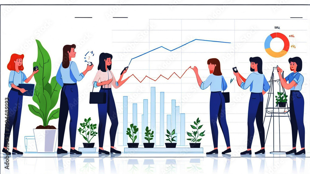 Business Team Analyzing Data Trends in Modern Office Setting. Business Team Analyzing Data Trends in Modern Office Setting.