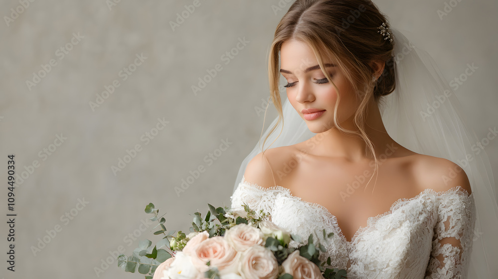 Naklejka premium Wedding photos with a clean background for free space for text. For use with advertising banners for weddings or Valentine's Day.