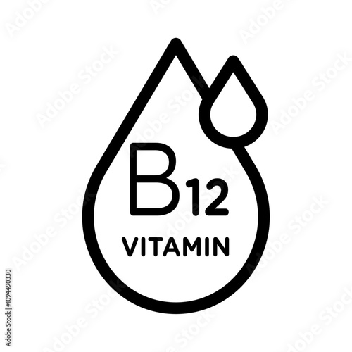 Vitamin B12 drop icon Black and white outline vector