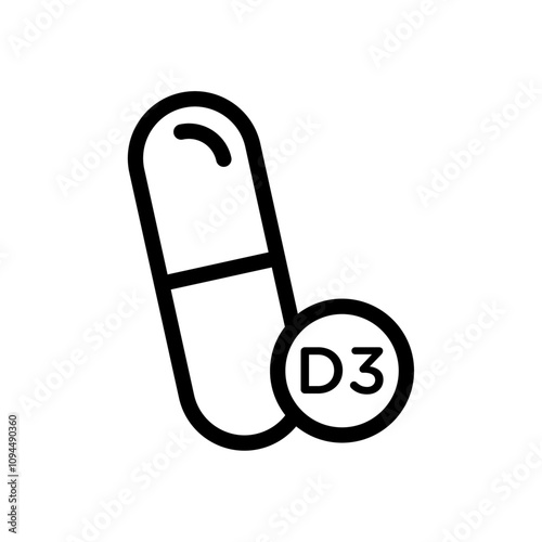 Vitamin D3 icon Black and white outline vector