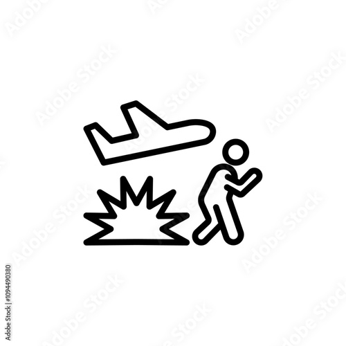 war Refugee icon Black and white outline vector