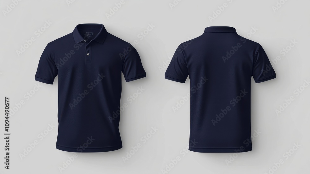 Navy polo shirt mockup displayed in front and back views for design templates Navy polo shirt mockup displayed in front and back views for design templates