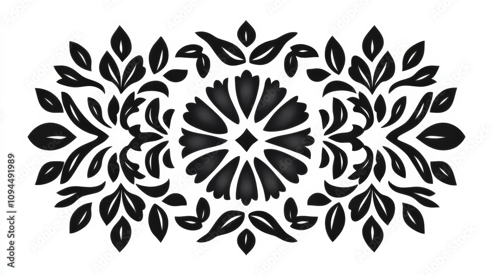 Black minimalistic Slavic ornament on a white background, intricate geometric patterns with sharp angles, bold and symmetrical, perfect for traditional design concepts 