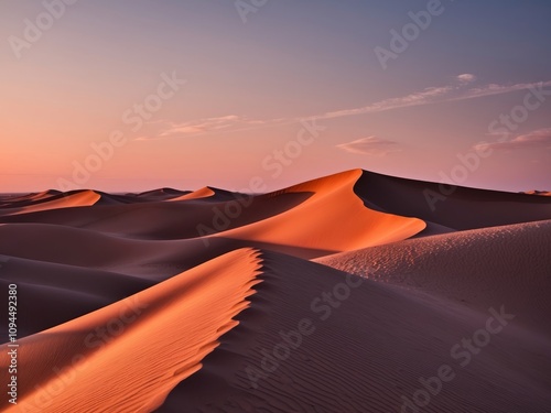 Fototapeta Naklejka Na Ścianę i Meble -  Stunning desert sunset with vibrant colors illuminating the sand dunes.