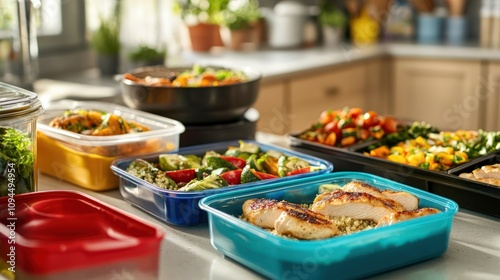 Meal Prep: Healthy and Delicious Food in Colorful Containers