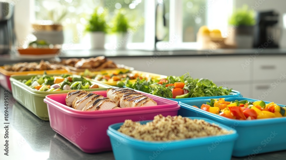 Fototapeta premium Healthy Meal Prep: Colorful Containers of Delicious and Nutritious Food