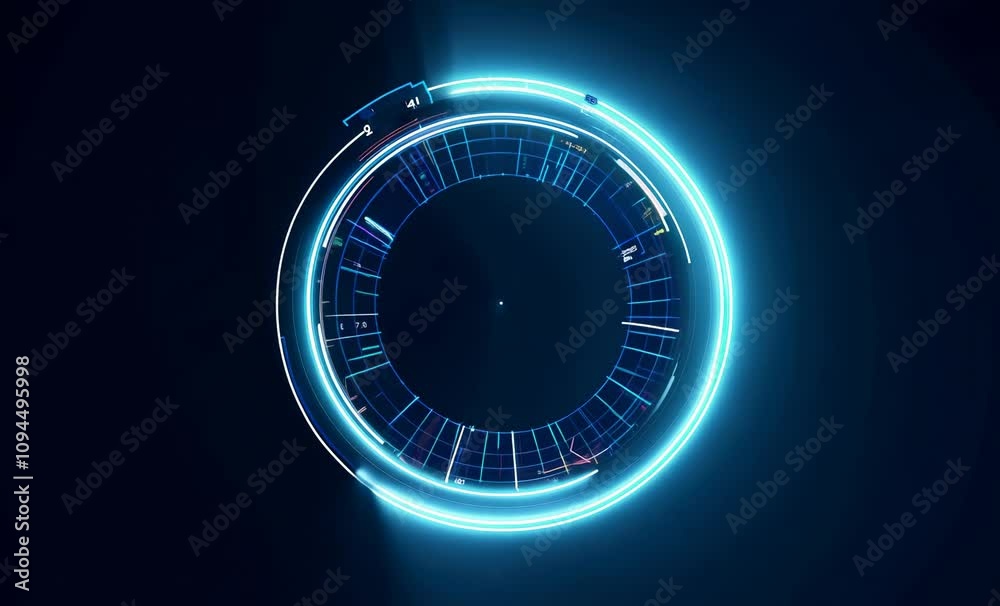 Futuristic Circular Interface Featuring Glowing Blue Lines and Grid Patterns for Enhanced