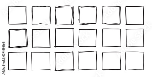Hand drawn square frames. Doodle line square frame. Vector borders grunge template set.
