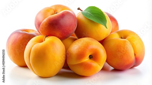 Fresh Apricots Group Isolated on White Background - Macro Photography of Delicious Stone Fruit for Culinary and Healthy Lifestyle Themes