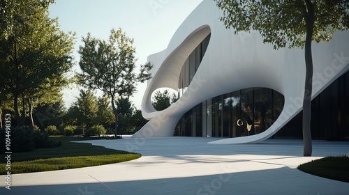 Futuristic, minimalist and streamlined style architectural design.	