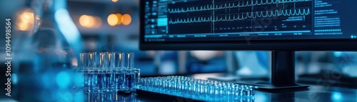 Bioinformatics system analyzing immune responses to influenza treatments in a high-tech medical lab photo