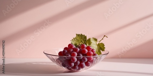 A Glass Bowl Filled with Red Grapes on a Pink Surface.