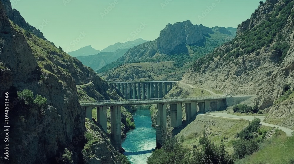 A stunning hydroelectric dam with water rushing through turbines, blending modern engineering with an idyllic mountain setting. A stunning hydroelectric dam with water rushing through turbines, blending modern engineering with an idyllic mountain setting.