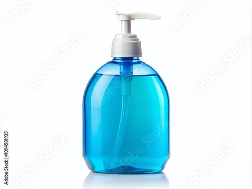 Blue Bottle of Hand Sanitizer Isolated on White Background for Hygiene Protection Against Viruses - Ideal for Health and Safety Marketing Purposes