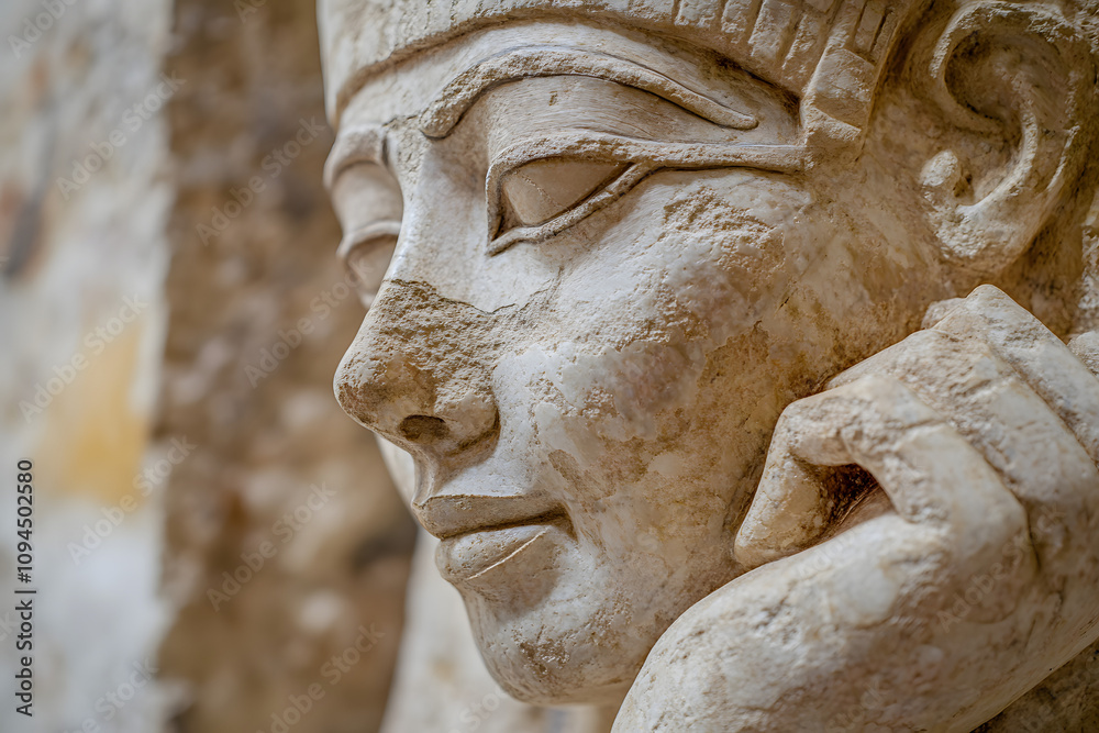 Detailed Carving of Ancient Egyptian Pharaoh in Stone Detailed Carving of Ancient Egyptian Pharaoh in Stone
