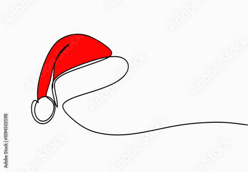 Continuous one line Santa Claus hat drawing. Christmas or New Year concept.
