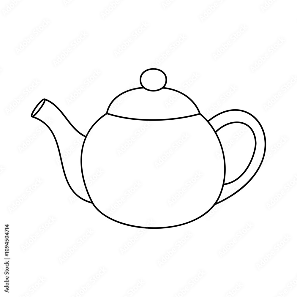 Simple black and white teapot outline on white background Simple black and white teapot outline on white background