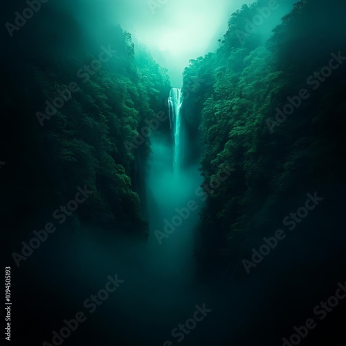 Mystical Waterfall in Lush Green Jungle Nature Photography