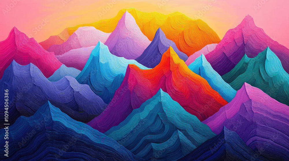 Vibrant abstract mountains in vivid colors create a stunning visual landscape.