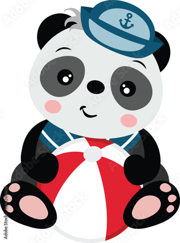 Cute sailor panda holding a ball