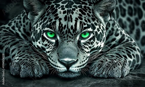 Captivating Close-Up of a Stealthy Black Leopard with Striking Green Eyes Lurking in a Mysterious Jungle Setting, Showcasing the Majesty of Wildlife and Nature's Beauty