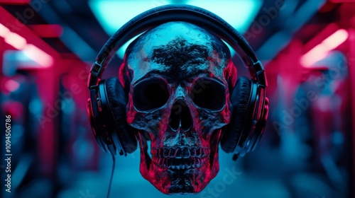 Skull wearing headphones photo