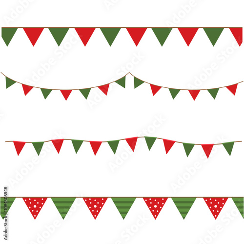 Horizontal flags pattern or garland set for Christmas of New Year design