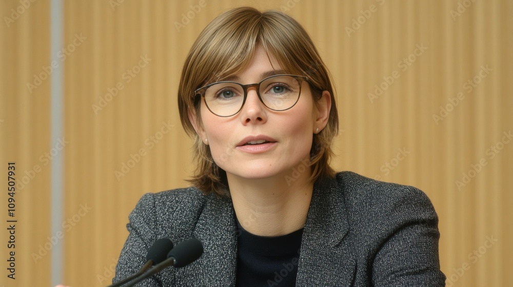 A speaker presents important policy initiatives at a government meeting, engaging with the audience while seated at a conference table. The atmosphere reflects professionalism and focus A speaker presents important policy initiatives at a government meeting, engaging with the audience while seated at a conference table. The atmosphere reflects professionalism and focus