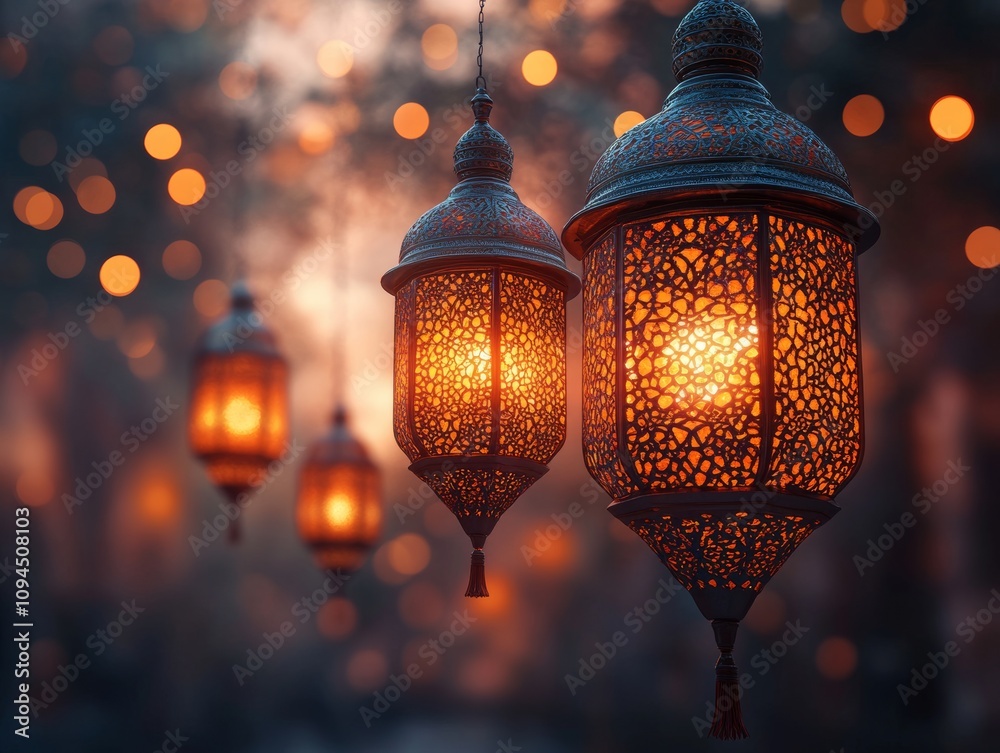 Ornate Hanging Lanterns with Warm Glow
Ornate Hanging Lanterns with Warm Glow