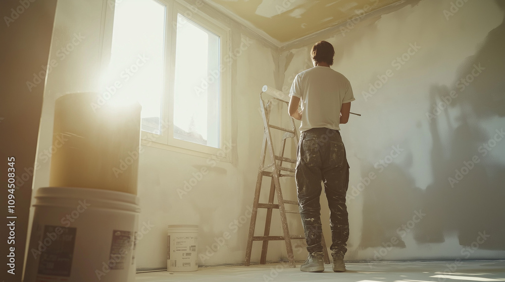 Painter Preparing Wall for Renovation Painter Preparing Wall for Renovation