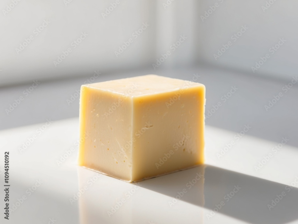 Creamy Yellow Cheese Block on Light Background. Creamy Yellow Cheese Block on Light Background.