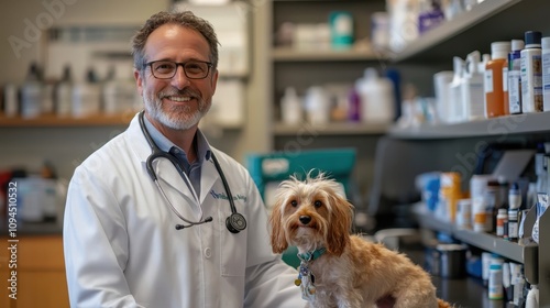 A veterinarian recommending sustainable products for pet care, ensuring both animal health and environmental safety.