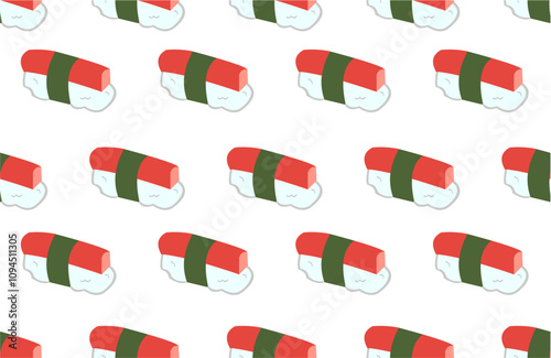 seamless pattern with crab nigiri sushi on white background.