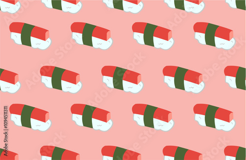 seamless pattern with crab nigiri sushi on pink background.