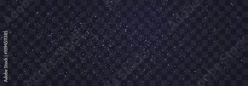 Stary night sky horizontal background. Night sky with stars png. Bright particles falling with star. Glittering particles on a transparent background. Light with flares