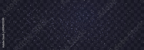Stary night sky horizontal background. Night sky with stars png. Bright particles falling with star. Glittering particles on a transparent background. Light with flares
