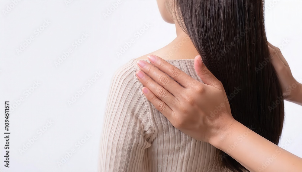 A close-up of a person touching another's shoulder gently. A close-up of a person touching another's shoulder gently.