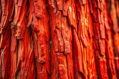 Red tree bark close-up texture with natural pattern