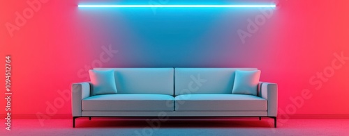 Futuristic lounge design with geometric backlit led wall modern aesthetic urban space interior concept relaxation zone